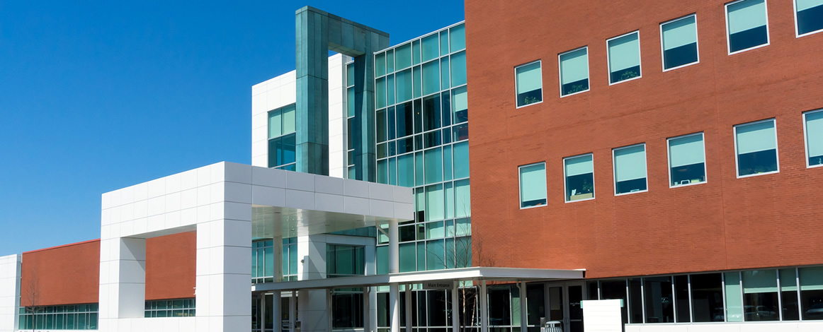 Exterior of ,low-rise modern brick office building